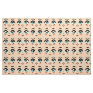 Adorable cartoon girl doll happiness face art fabric