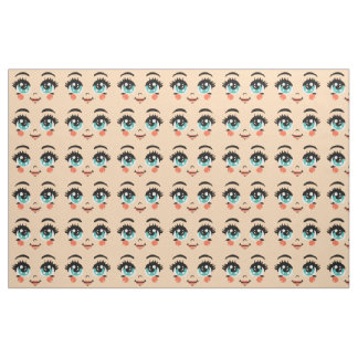 Adorable cartoon girl doll happiness face art fabric