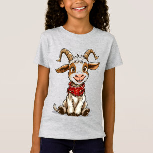 Adorable Cartoon Goat Wearing Red Bandanna T-Shirt