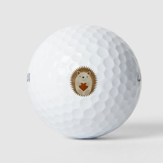 Adorable Cartoon Hedgehog Holding a Heart Golf Balls (Front)