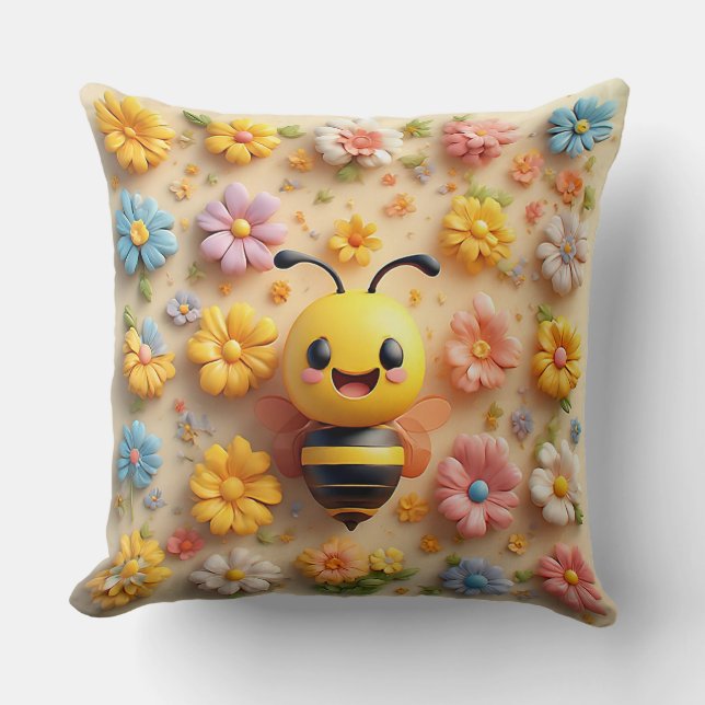 Adorable Cartoon Honey Bee Cushion (Front)