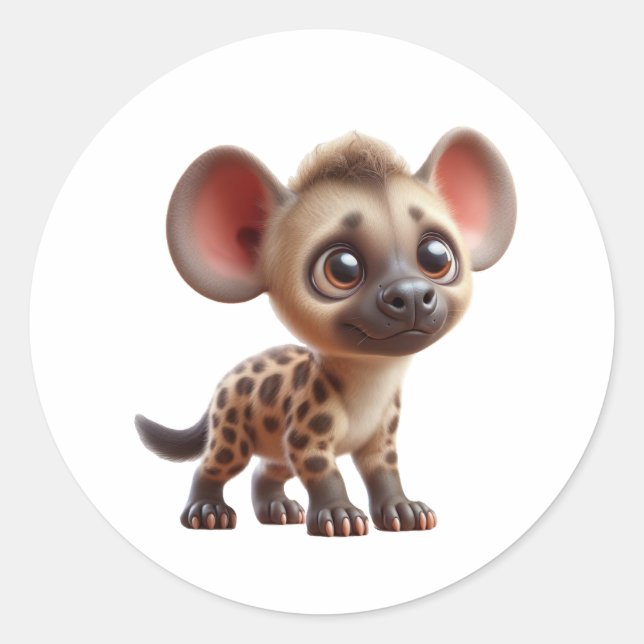 Adorable Cartoon Hyena Cub Graphic Classic Round Sticker (Front)