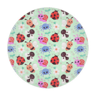 Adorable Cartoon Insects and Flowers Cutting Board