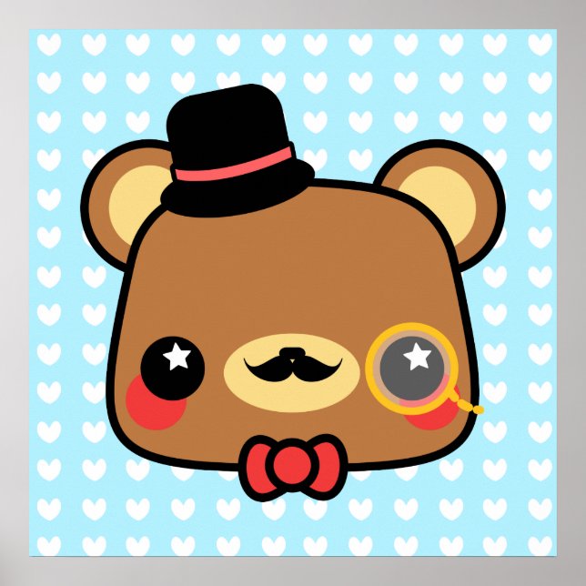 Adorable Cartoon Kawaii Bear Moustache Poster (Front)