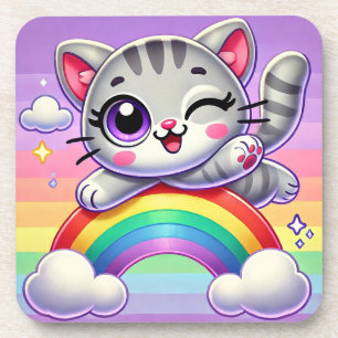 Adorable Cartoon Kitten Jumping Coaster