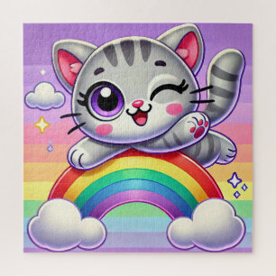 Adorable Cartoon Kitten Jumping Jigsaw Puzzle