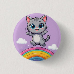 Adorable Cartoon Kitten Jumping Joyfully 3 Cm Round Badge