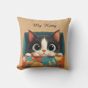 Adorable Cartoon Kitten With Big Eyes Cushion