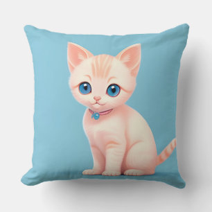 Adorable Cartoon Kitten With Blue Eyes Cushion
