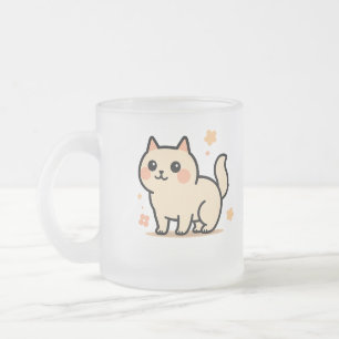Adorable Cartoon Kitty Gift for Cat Lovers Frosted Glass Coffee Mug