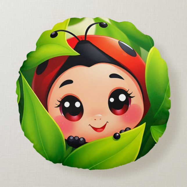 Adorable Cartoon Ladybug Round Cushion (Front)