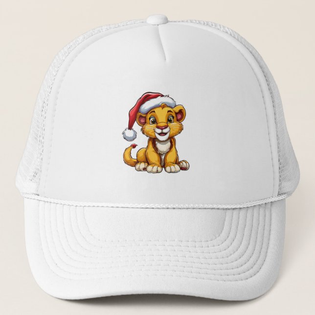 Adorable Cartoon Lion Cub Wearing a Santa Hat (Front)