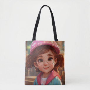 "Adorable Cartoon Little Girl" Tote Bag