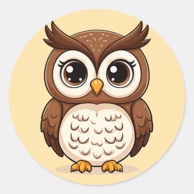 Adorable Cartoon Owl With Big Eyes Classic Round Sticker (Front)