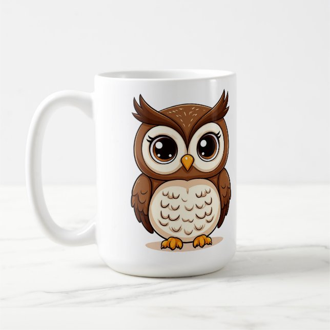 Adorable Cartoon Owl With Big Eyes Coffee Mug (Left)