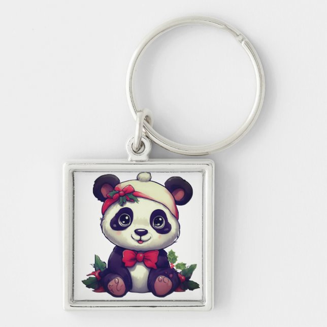 Adorable cartoon panda for Festive seasons  Key Ring (Front)