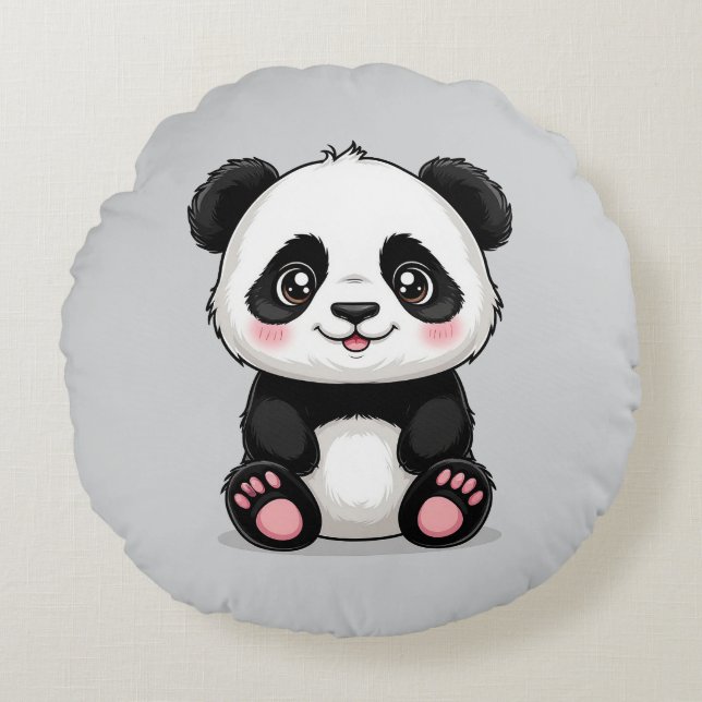 Adorable Cartoon Panda Round Cushion (Front)