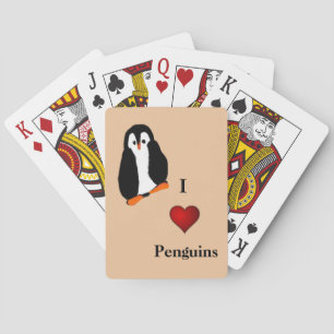 Adorable Cartoon Penguin I Heart Penguins Orange Playing Cards