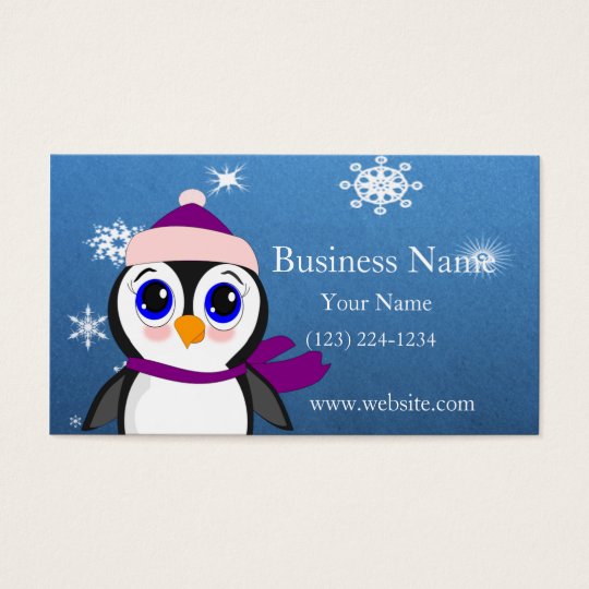 Adorable Cartoon Penguin with Scarf and Hat Business Card