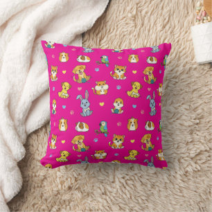 Adorable Cartoon Pet Pattern Throw Pillow