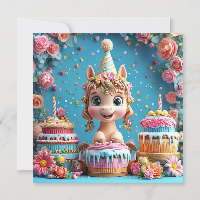 Adorable Cartoon Pony Celebrating Birthday (Front)