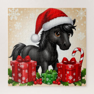 Adorable Cartoon Pony Wearing Santa Hat Jigsaw Puzzle