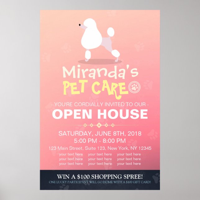 Adorable Cartoon Poodle Dog Pet Shop Open House Poster (Front)