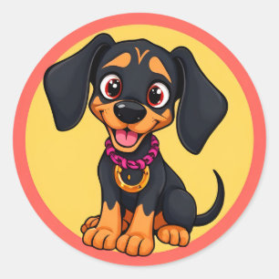 Adorable Cartoon Puppy Classic Round Sticker