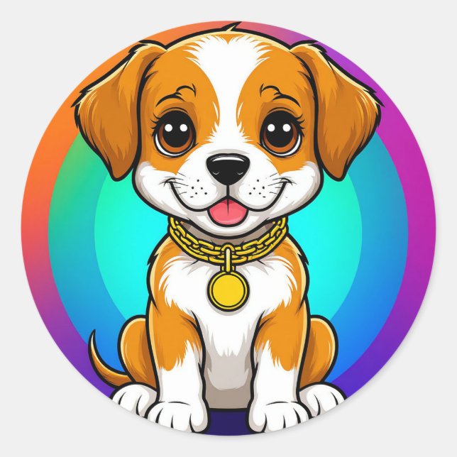 Adorable Cartoon Puppy Classic Round Sticker (Front)