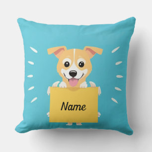 Adorable Cartoon Puppy Holding a Blank Sign Cushion
