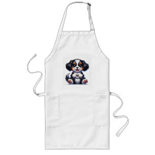 Adorable Cartoon Puppy Holding a Heart Long Apron