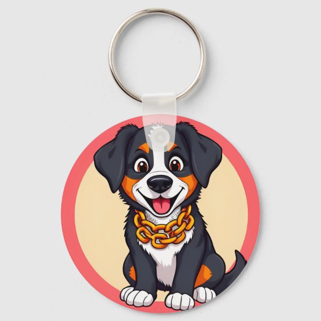 Adorable Cartoon Puppy Key Ring (Front)