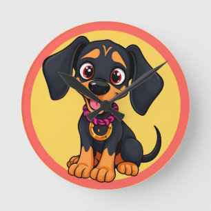 Adorable Cartoon Puppy Round Clock