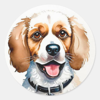 Adorable Cartoon Puppy with Bright Eyes Classic Round Sticker