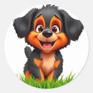 Adorable Cartoon Puppy with Bright Eyes Classic Round Sticker