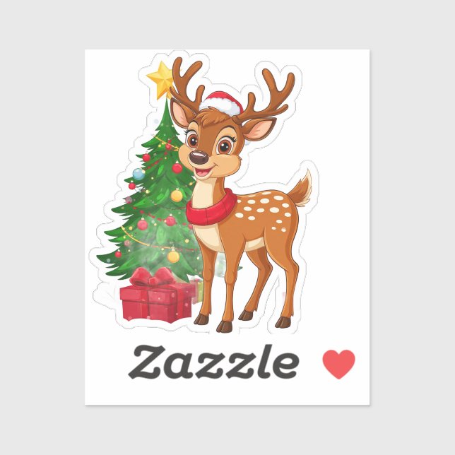 Adorable Cartoon Reindeer in Santa Hat (Sheet)