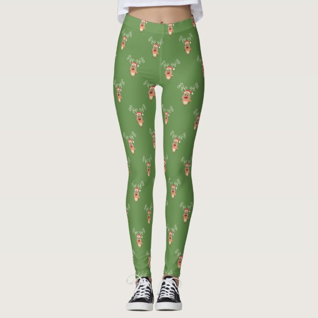 Adorable Cartoon Reindeer,Merry Christmas Leggings (Front)