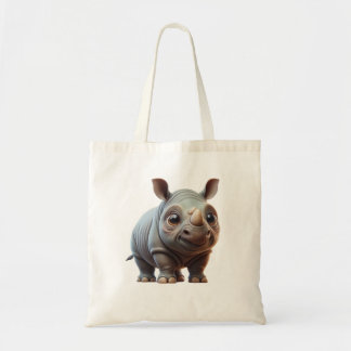 Adorable Cartoon Rhino Character Design Tote Bag