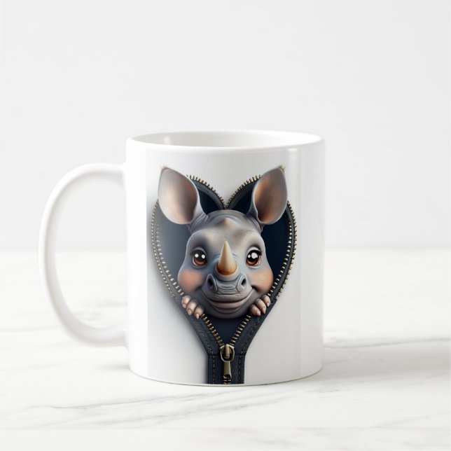 Adorable Cartoon Rhinoceros Face From Zipper Coffee Mug (Left)