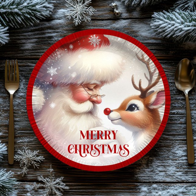Adorable Cartoon Santa Rudolph Christmas Plates (Adorable Cartoon Santa Rudolph Christmas Plates)