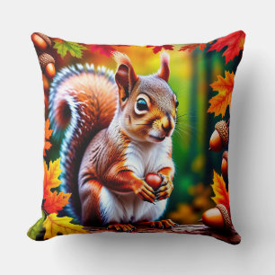 Adorable Cartoon Squirrel Character in Forest Cushion