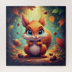 Adorable Cartoon Squirrel Character in Forest Jigsaw Puzzle