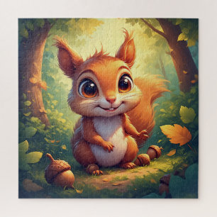 Adorable Cartoon Squirrel Character in Forest Jigsaw Puzzle
