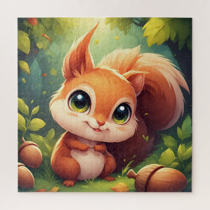 Adorable Cartoon Squirrel Character in Forest Jigsaw Puzzle