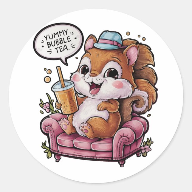 Adorable Cartoon Squirrel: Cozy, Kawaii Vibes Classic Round Sticker (Front)