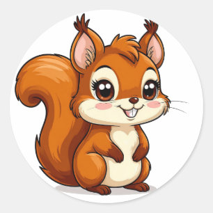 Adorable Cartoon Squirrel with Big Eyes Classic Round Sticker