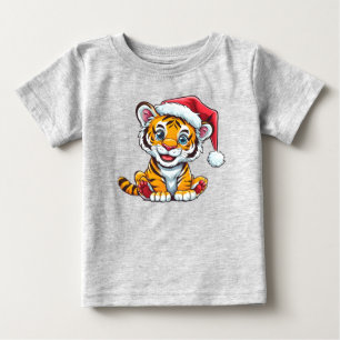Adorable Cartoon Tiger Cub Wearing a Santa Hat Baby T-Shirt