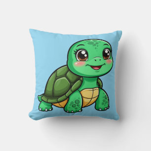 Adorable Cartoon Turtle Smiling Cheerfully Cushion
