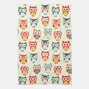 Adorable Cartoon Winking Owl Pattern Tea Towel