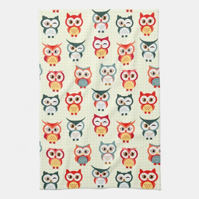 Adorable Cartoon Winking Owl Pattern Tea Towel (Vertical)